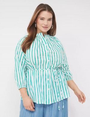 Lane Bryant Relaxed 3/4-Sleeve Button-Front Tunic Overhemd Dames Groen Strepen | PUL4852HA