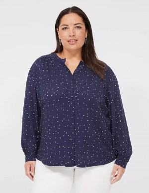 Lane Bryant Relaxed Button-Front Woven & Knit Top Overhemd Dames Donkerblauw | VDQ6441WW