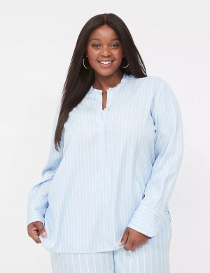 Lane Bryant Relaxed Collar Button-Down Overhemd Dames Lichtblauw Strepen | SAD986OQ