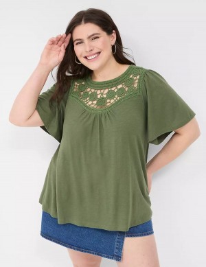 Lane Bryant Relaxed Crochet Crew-Neck Top T-shirts Dames Bruin Groen | KEH2477QR