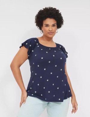 Lane Bryant Relaxed Gauze Flutter-Sleeve Top T-shirts Dames Zilver | TFC8198RB