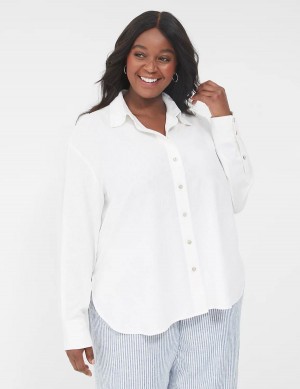 Lane Bryant Relaxed Linen Button-Down Overhemd Dames Wit | HNM5696ZB