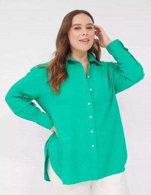 Lane Bryant Relaxed Linen Button-Down Overhemd Dames Turquoise | NSQ9728JB