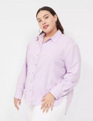 Lane Bryant Relaxed Linen Button-Down Overhemd Dames Paars | GVM7757UN