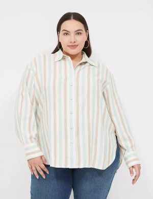 Lane Bryant Relaxed Linen Button-Down Overhemd Dames Wit Gekleurd Strepen | QXA9329DC