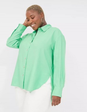 Lane Bryant Relaxed Linen Button-Down Overhemd Dames Lichtgroen | ECN1550OM