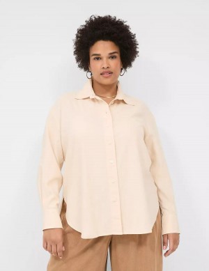Lane Bryant Relaxed Linen Button-Down Overhemd Dames Grijs Bruin | YXB5167EU