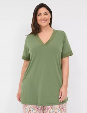 Lane Bryant Relaxed Short-Sleeve V-Neck Top T-shirts Dames Bruin Groen | GCR8100EB