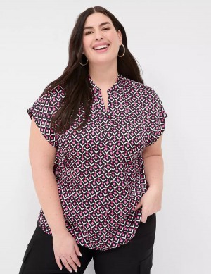 Lane Bryant Relaxed Split-Neck Popover Blouse Dames Roze Zwart | XVP4589ON