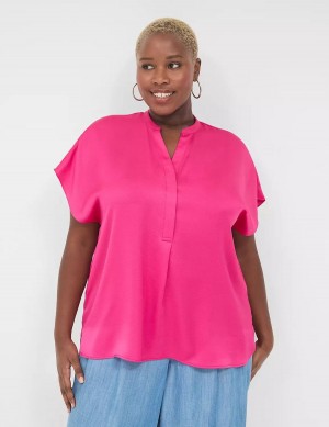 Lane Bryant Relaxed Split-Neck Popover Blouse Dames Roze | LGN6789GD