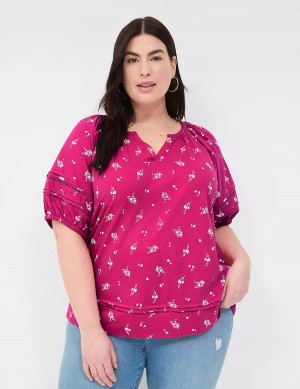 Lane Bryant Relaxed V-Neck Knit & Woven Top T-shirts Dames Roze | VHO9172PN