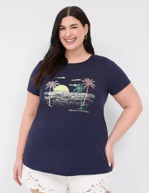 Lane Bryant Rhinestone Palm Trees & Ocean Breeze Graphic Tee T-shirts Dames Blauw | UMM6694SO