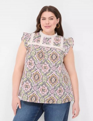 Lane Bryant Ruffle Cap-Sleeve Lace-Trim Top T-shirts Dames Gekleurd | LRD611TO
