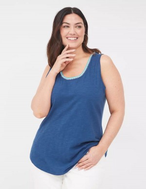 Lane Bryant Scoop-Neck Crochet-Trim Tanktop Dames Donkerblauw | ULF6213YZ
