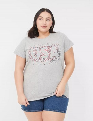 Lane Bryant Sequin USA Graphic Tee T-shirts Dames Lichtgrijs | PPE2614EC