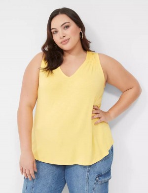 Lane Bryant Shirred-Shoulder V-Neck Tanktop Dames Geel | ZYM3965NV