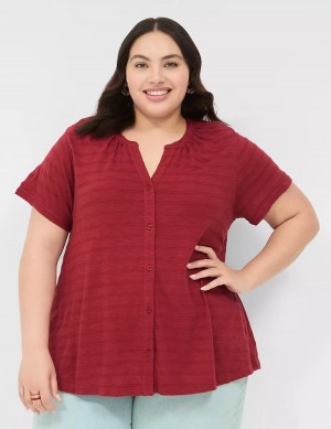 Lane Bryant Short-Sleeve Button-Down Top T-shirts Dames Dieprood | HMF9759TX
