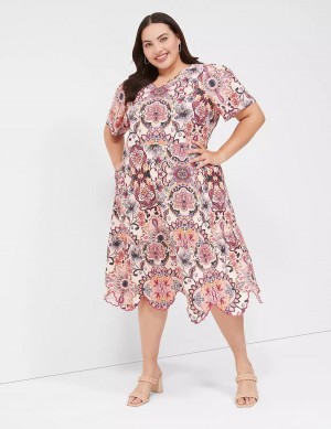 Lane Bryant Short-Sleeve Scallop-Hem Midi-jurk Dames Gekleurd | DYL8295WB