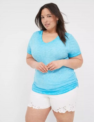 Lane Bryant Short-Sleeve V-Neck Side-Ruched Tee T-shirts Dames Blauw | CCG7359CR