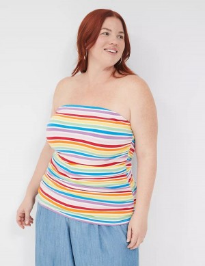 Lane Bryant Side-Ruched Tube Top With Shelf-Bra Tanktop Dames Gekleurd Strepen | QTF4822EH