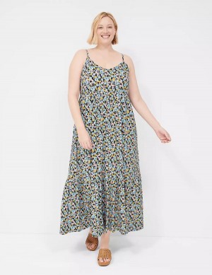 Lane Bryant Sleeveless V-Neck Tiered Casual Jurk Dames Blauw Gekleurd | HIR5840ZS
