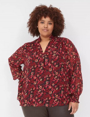 Lane Bryant Smocked-Shoulder Popover Blouse Dames Rood | LDJ9368UU