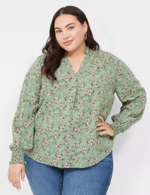 Lane Bryant Smocked Shoulder & Cuff Popover Blouse Dames Groen | OVN2966GT