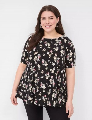 Lane Bryant Swing Boatneck Top T-shirts Dames Zwart | CRE88HH