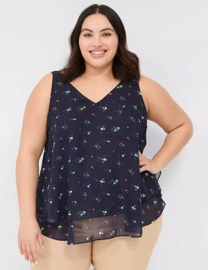 Lane Bryant Swing Double-Layer Chiffon Tanktop Dames Donkerblauw | SXP3140GE