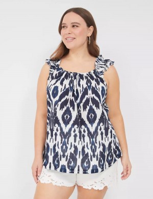 Lane Bryant Swing Ruffle-Sleeve Tanktop Dames Donkerblauw Wit | TIE9656IZ