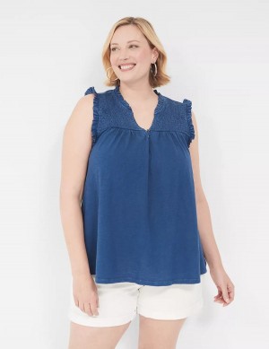 Lane Bryant Swing Ruffle Notch-Neck Tanktop Dames Blauw | UBF2678FZ