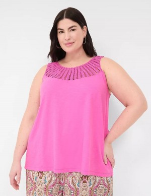 Lane Bryant Swing Sleeveless Crochet-Neck Top Tanktop Dames Roze | OYX499OB