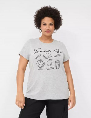 Lane Bryant Teacher Life Graphic Tee T-shirts Dames Lichtgrijs | EIX5958HD