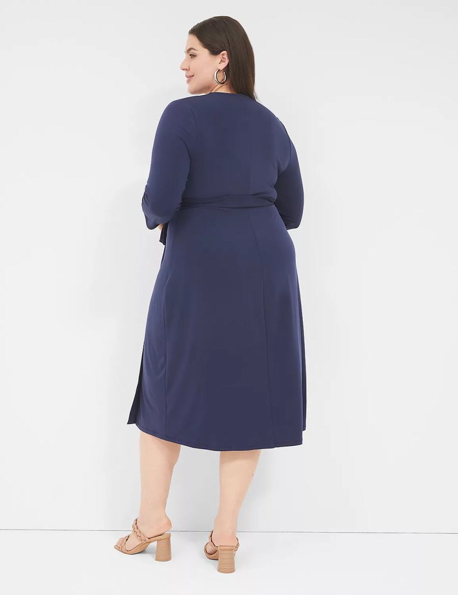 Lane Bryant 3/4-Sleeve Faux-Wrap Jersey Midi-jurk Dames Blauw | LEL1513GC