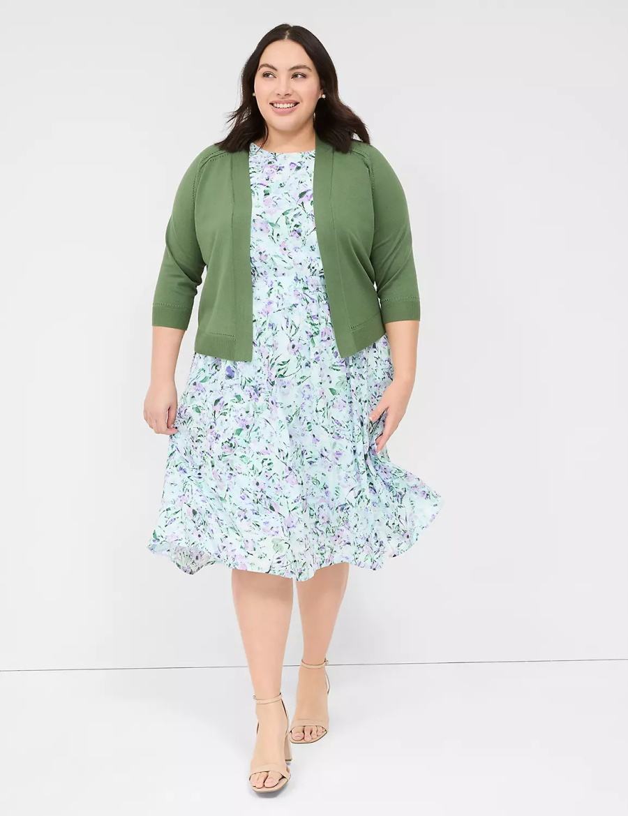 Lane Bryant 3/4-Sleeve Open-Front Shrug Truien Dames Bruin Groen | XPX7283BH