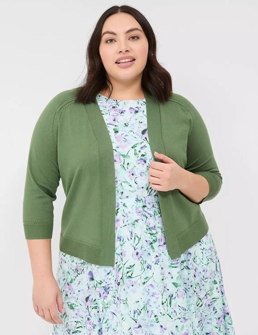 Lane Bryant 3/4-Sleeve Open-Front Shrug Truien Dames Bruin Groen | XPX7283BH
