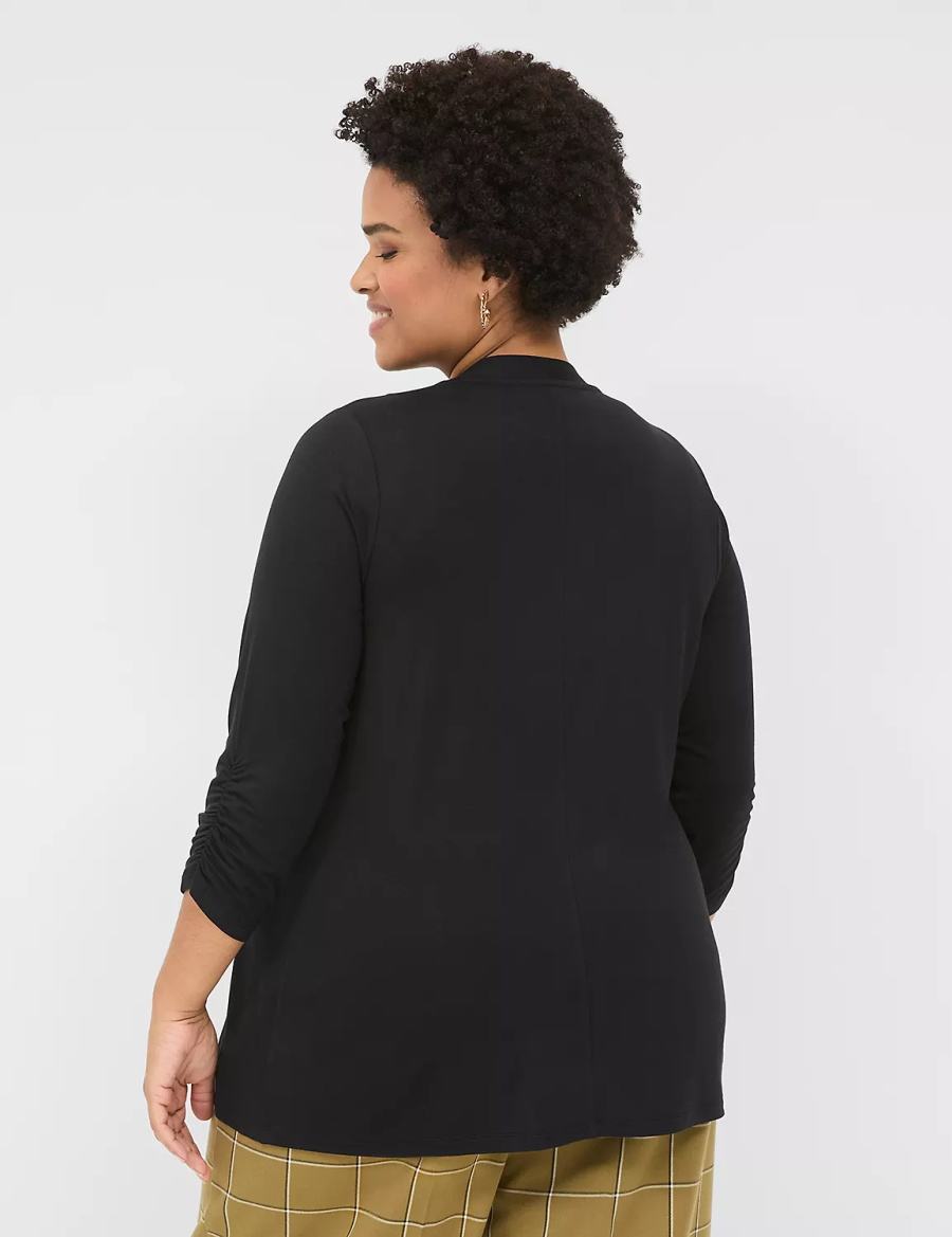 Lane Bryant 3/4 Ruched-Sleeve Open-Front Overpiece Badjas Dames Zwart | MUW8840XI