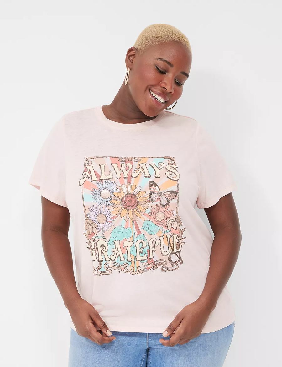 Lane Bryant Always Grateful Graphic Tee T-shirts Dames Roze | GHD9193DX