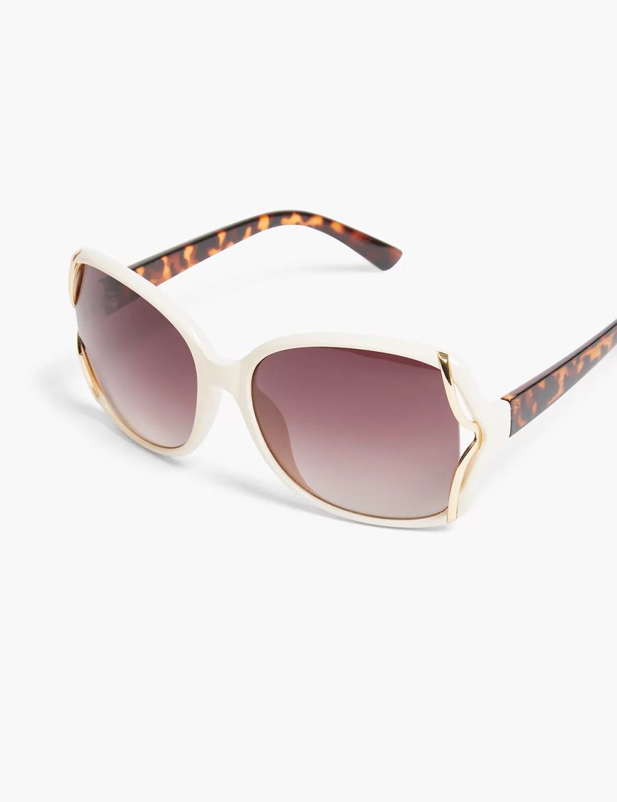 Lane Bryant Beige & Goldtone Side-Detail Rounded Square Zonnebril Dames Wit Roze | CWJ973AW