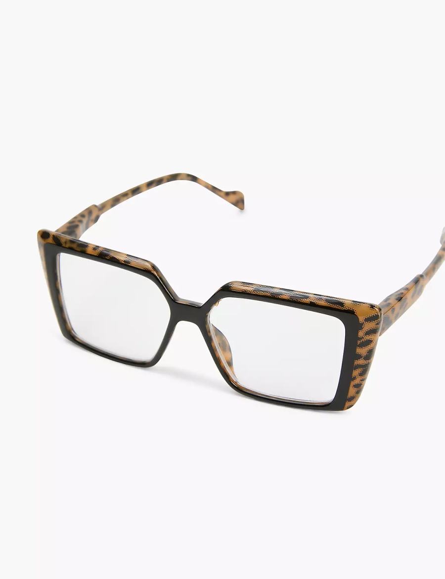 Lane Bryant Black & Cheetah Print Cateye Reading Bril Dames Zwart | AJC6013GU