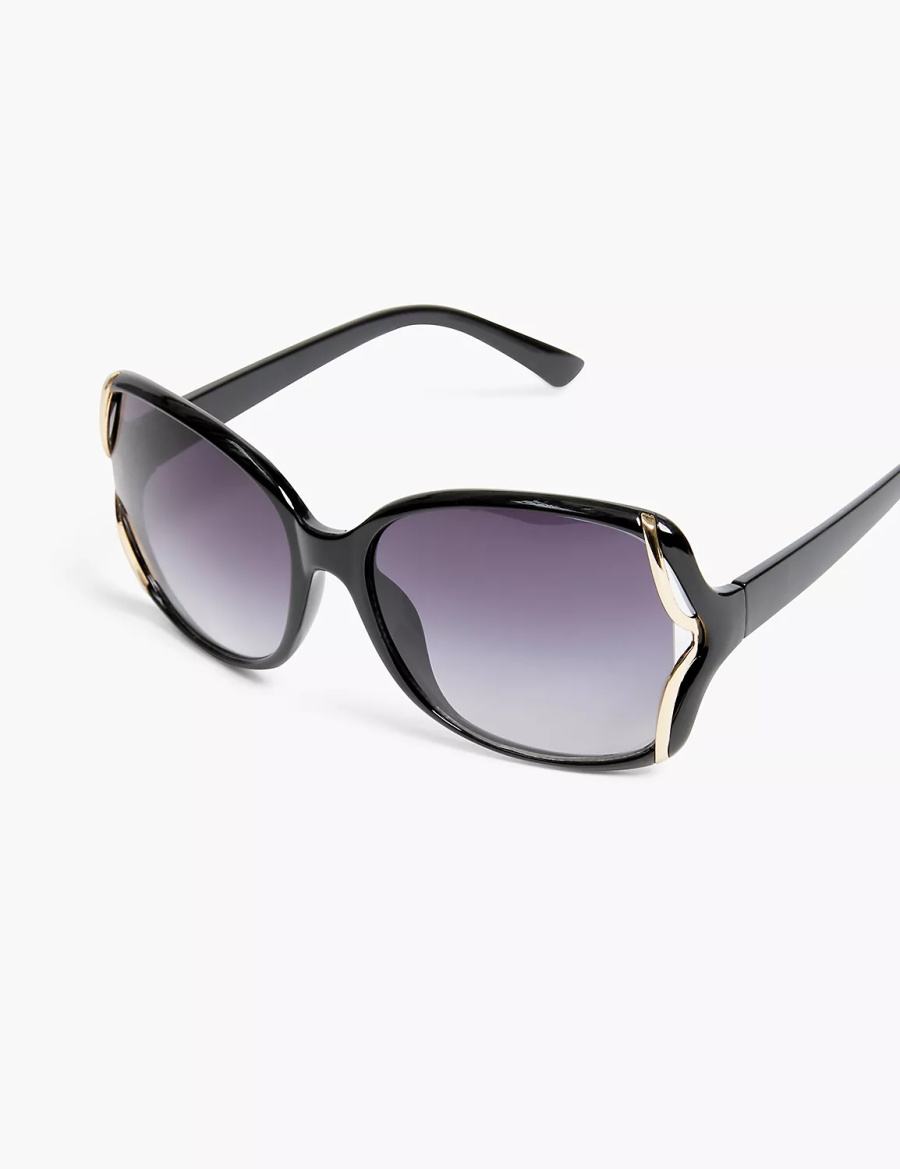 Lane Bryant Black & Goldtone Side-Detail Rounded Square Zonnebril Dames Zwart | LSW1979XE