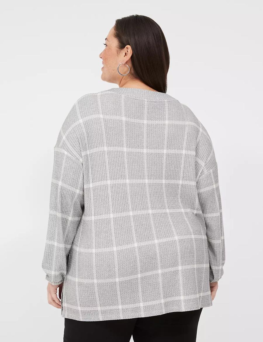 Lane Bryant Blouson-Sleeve V-Neck Waffle Tunic T-shirts Dames Grijs | JHU1189XM