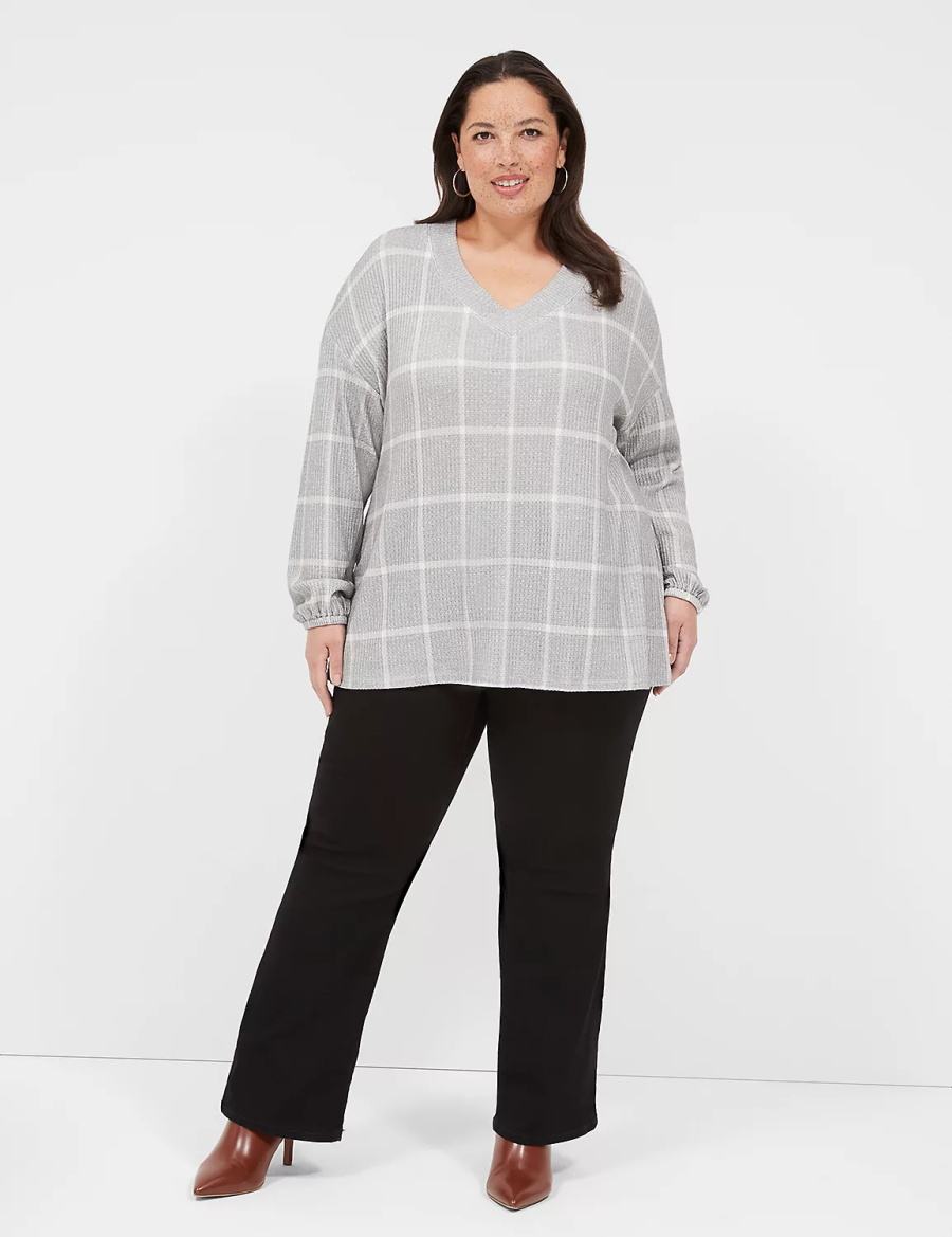 Lane Bryant Blouson-Sleeve V-Neck Waffle Tunic T-shirts Dames Grijs | JHU1189XM