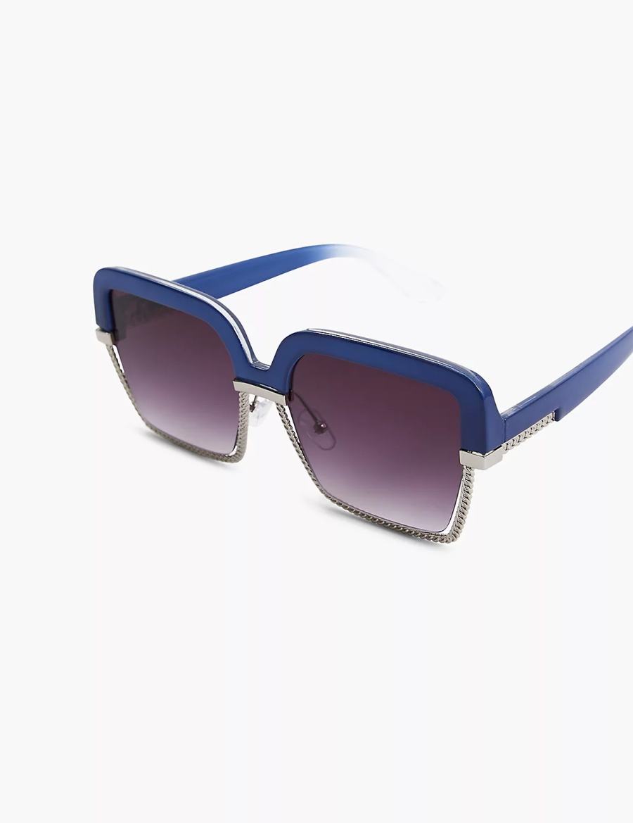 Lane Bryant Blue & Silvertone Square Zonnebril Dames Blauw | MZA6666QT