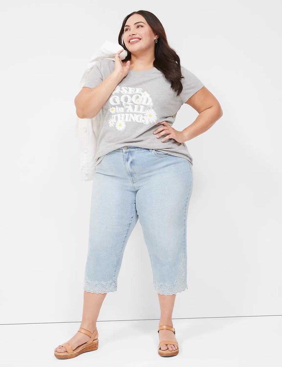 Lane Bryant Boyfriend Fit Capri With Embroidery Jeans Dames Lichtblauw | DUU9682BD