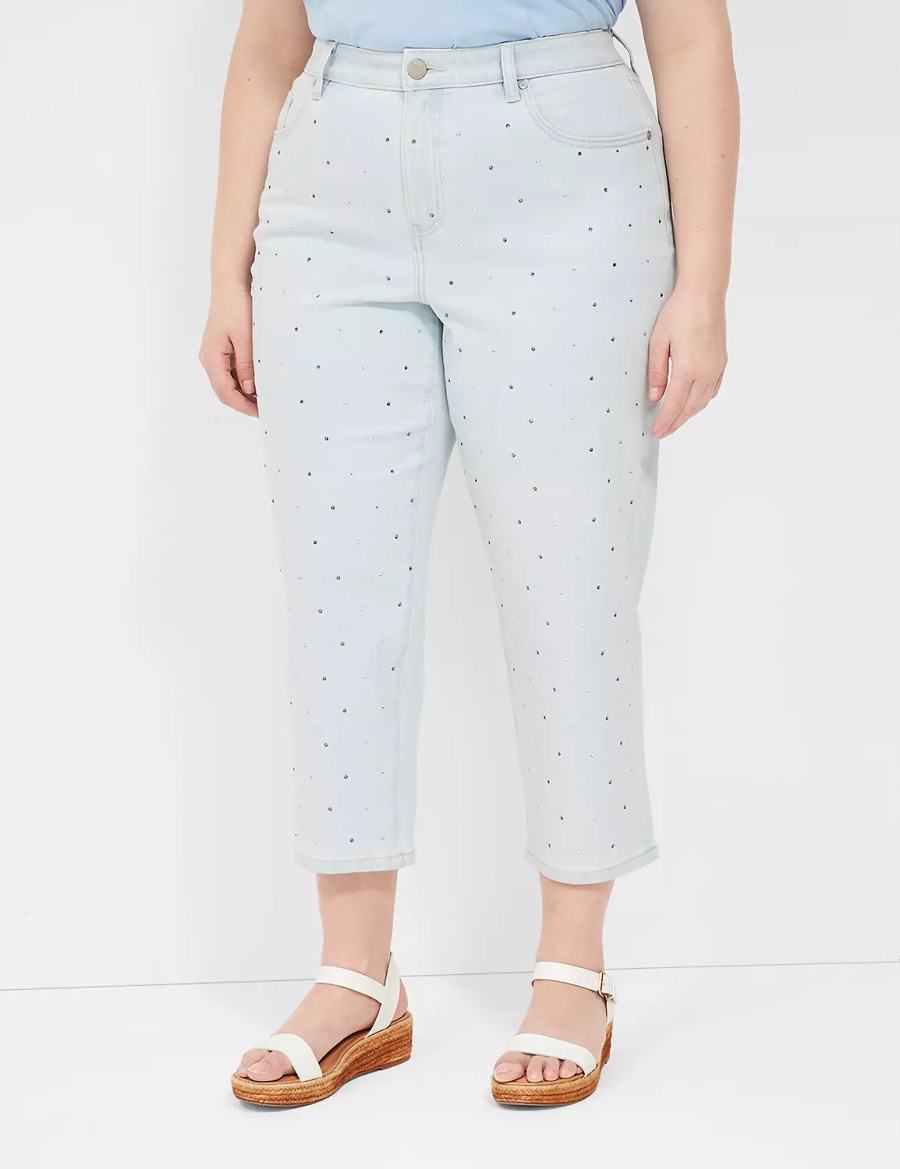 Lane Bryant Boyfriend Fit Capri With Rhinestone Embellishments Jeans Dames Lichtblauw | EMS4539QU