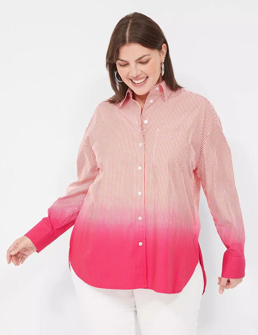 Lane Bryant Button-Down Boyfriend Overhemd Dames Roze Strepen | GGW942ZU