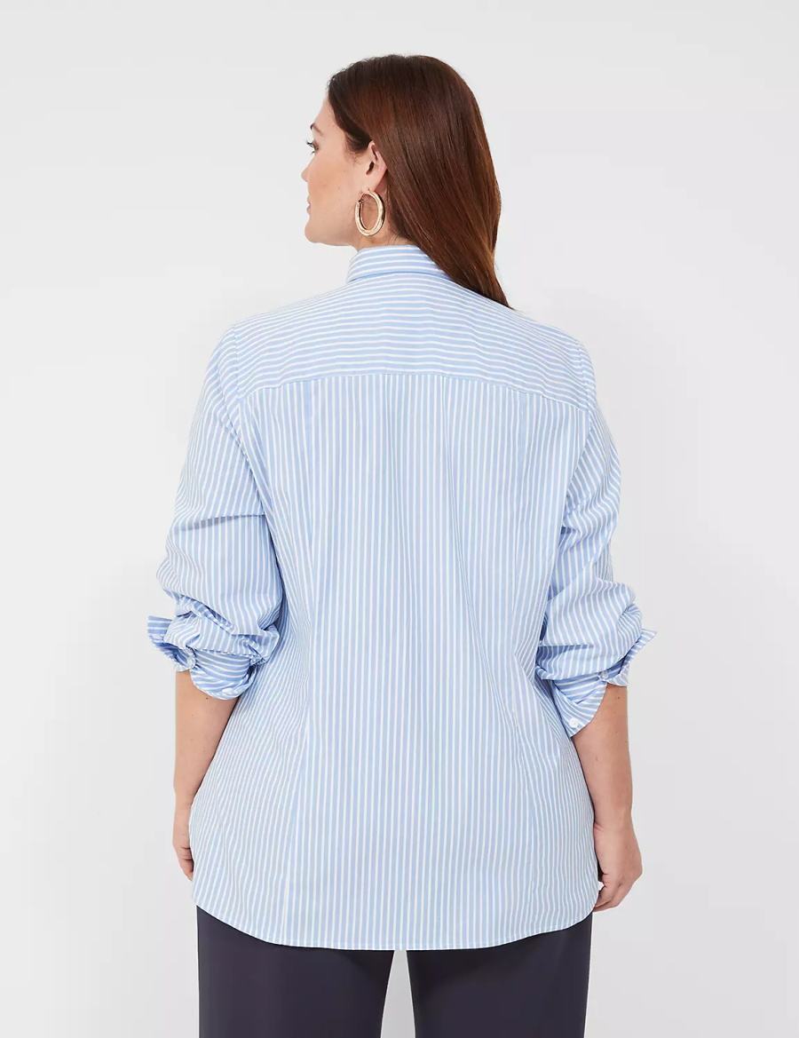 Lane Bryant Button-Down Stripe Girlfriend Overhemd Dames Lichtblauw Strepen | GLA471NZ