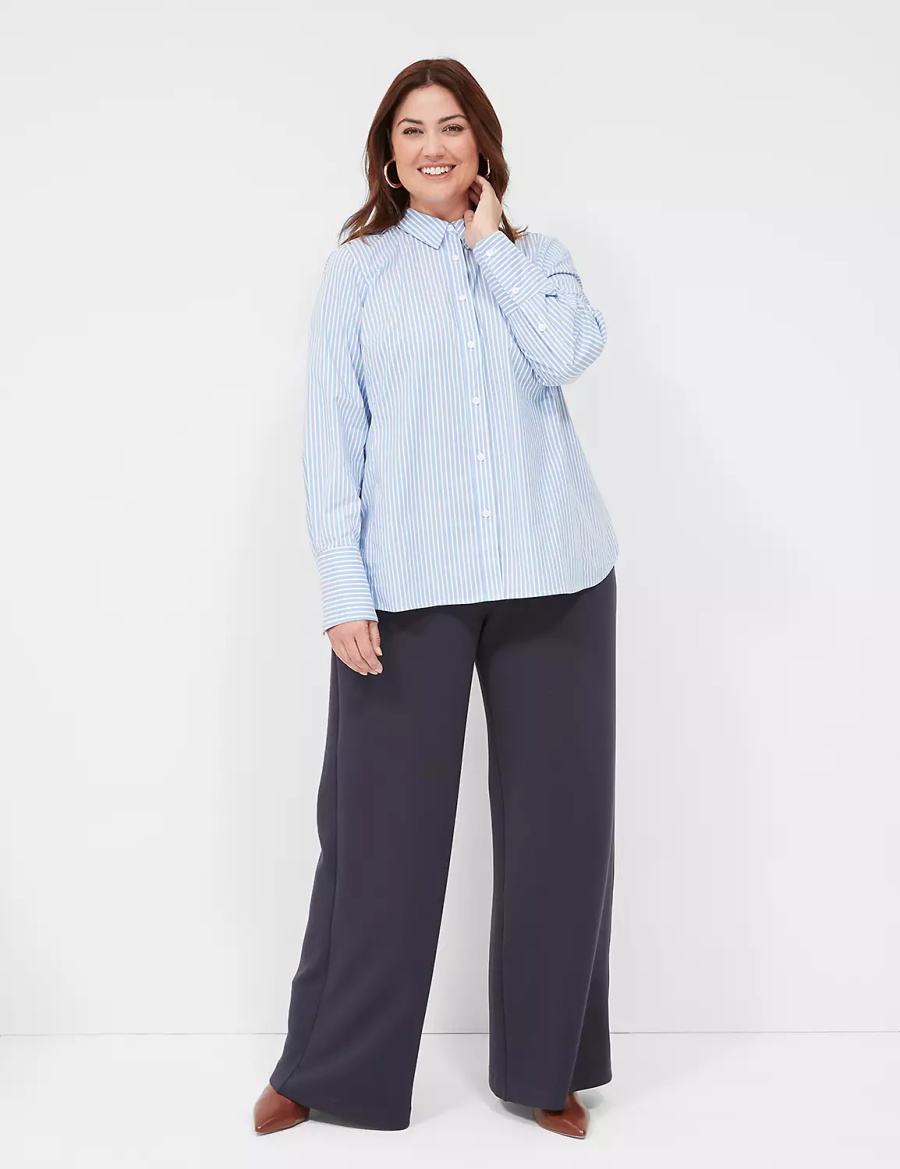Lane Bryant Button-Down Stripe Girlfriend Overhemd Dames Lichtblauw Strepen | GLA471NZ
