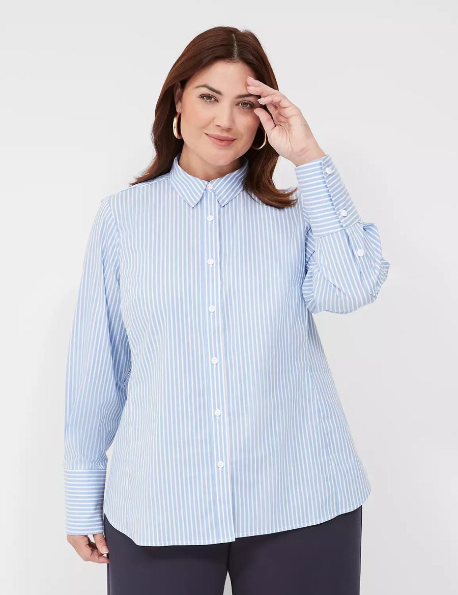 Lane Bryant Button-Down Stripe Girlfriend Overhemd Dames Lichtblauw Strepen | GLA471NZ
